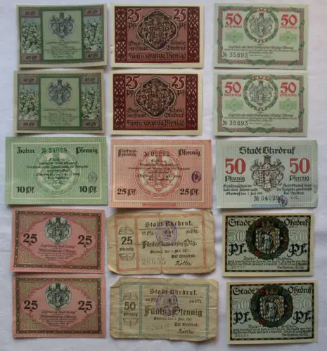 15 Banknoten Notgeld Stadt Ohrdruf 1917-1921 (138064)