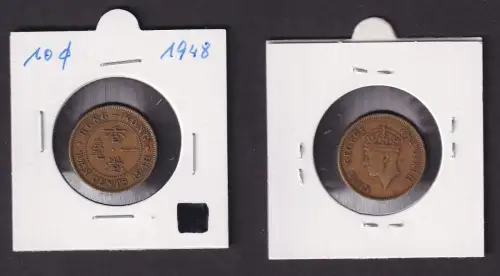 10 Cent Messing Münze Hongkong Georg VI. 1948 ss+ (169956)