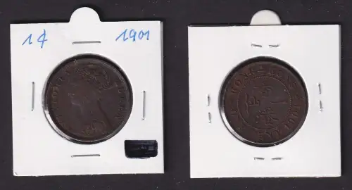 1 Cent Kupfer Münze Hongkong Victoria 1901 ss (169647)