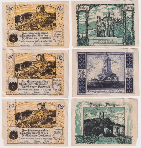 3 Banknoten Notgeld Stadt Frankenhausen am Kyffhäuser 1921 (168588)