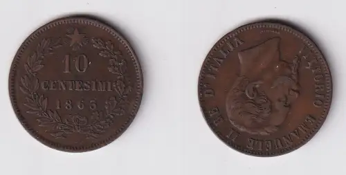 10 Centesimi Kupfer Münze Italien 1863 ss+ (103702)