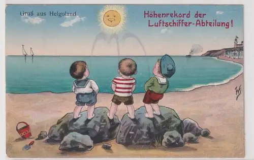 903825 Künstler Ak Humor Gruß aus Helgoland Höhenrekord der Luftschiffer 1914