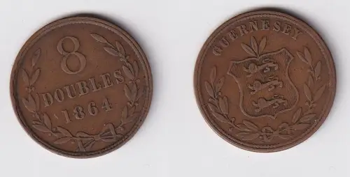 8 Doubles Kupfer Münze Guernsey 1864 ss (169772)