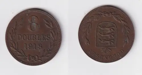8 Doubles Kupfer Münze Guernsey 1918 ss+ (169815)