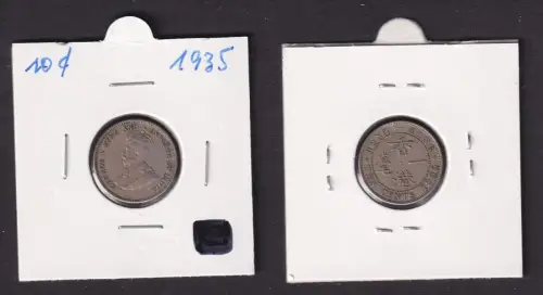10 Cent Kupfer Nickel Münze Hongkong Georg V. 1935 ss+ (169803)
