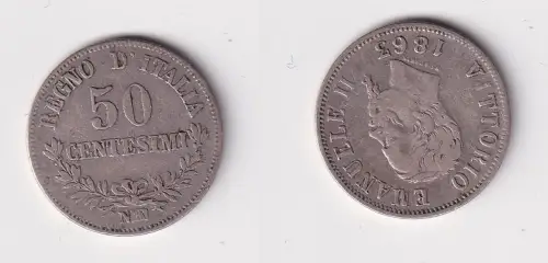 50 Centesimi Silber Münze Italien 1863 N s/ss (130259)