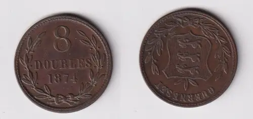 8 Doubles Kupfer Münze Guernsey 1874 ss+ (169820)