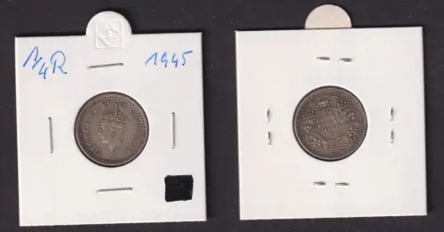 1/4 Rupie Silber Münze Indien 1945 Georg VI. (168203)