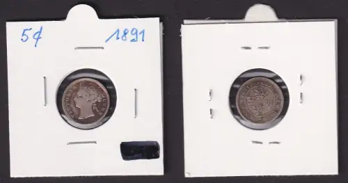 5 Cent Silber Münze Hongkong Victoria 1891 f.ss (169638)