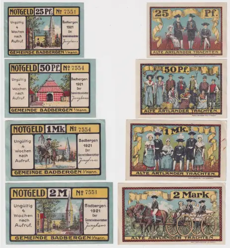 4 Banknoten 25 Pfennig bis 2 Mark Notgeld Gemeinde Badbergen 1921 (169134)