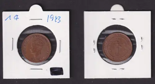 1 Cent Kupfer Münze Ceylon Sri Lanka 1943 Georg VI. (164594)