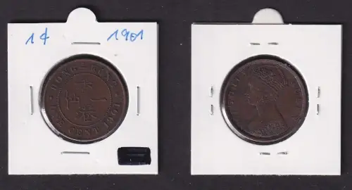 1 Cent Kupfer Münze Hongkong Victoria 1901 ss+ (169649)