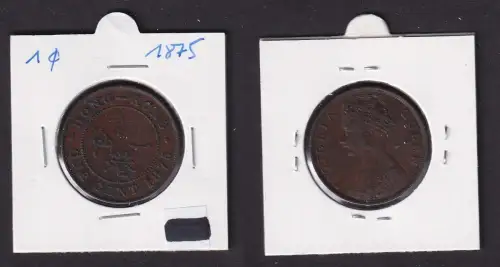 1 Cent Kupfer Münze Hongkong Victoria 1875 ss (169643)