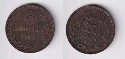 8 Doubles Kupfer Münze Guernsey 1893 ss+ (169470)