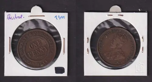 1 Penny Kupfer Münze Australien George V. 1911 ss (169775)