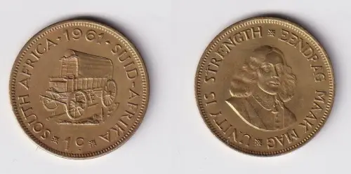 1 Cent Messing Münze Südafrika Planwagen 1961 f.vz (100468)