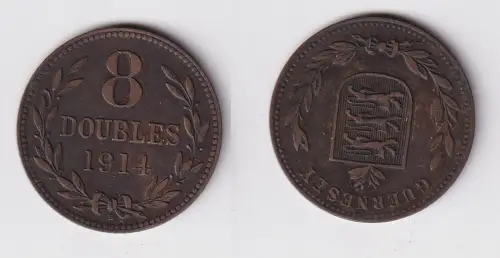8 Doubles Kupfer Münze Guernsey 1914 ss/vz (169869)