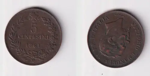 5 Centesimi Kupfer Münze Italien Vittorio Emanuel II 1861 M ss+ (102067)
