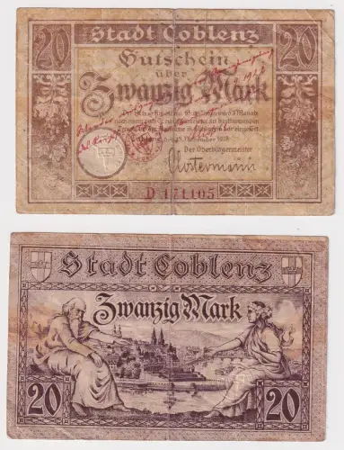20 Mark Banknote Großnotgeld Stadt Coblenz 15.November 1918 (169940)