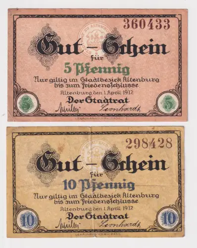 2 Banknoten Notgeld Stadt Altenburg 5 & 10 Pfennig 1917 Verkehrsausgabe