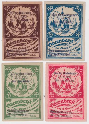 4 Banknoten Notgeld Gemeinde Obernberg bei Gries am Brenner 1920 (155103)