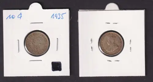 10 Cent Kupfer Nickel Münze Hongkong Georg V. 1935 ss+ (169630)