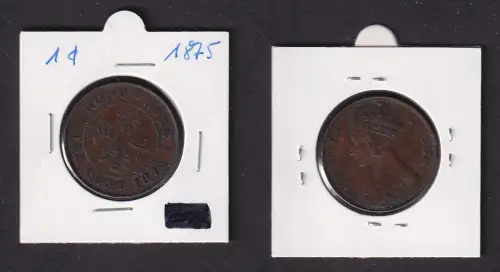 1 Cent Kupfer Münze Hongkong Victoria 1875 ss (169610)