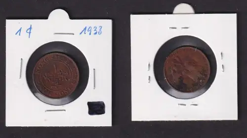 1 Cent Kupfer Münze Hongkong 1933 König George V. ss (169565)