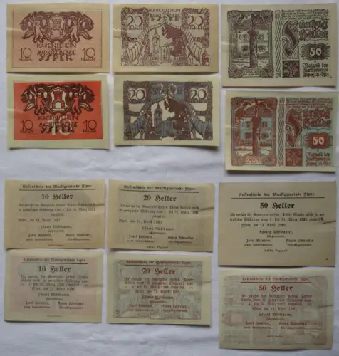 6 Banknoten 10 bis 50 Heller Notgeld Gemeinde Ysper 1920 (168633)