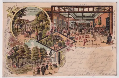 907744 Ak Lithographie Gruß vom Restaurant Prater Erlangen 1900