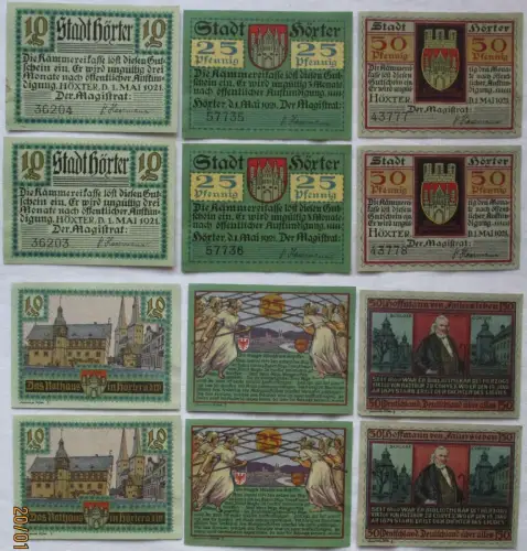 2 x 10, 25, 50 Pfennig Banknoten Notgeld Stadt Höxter 1.5.1921 (168841)