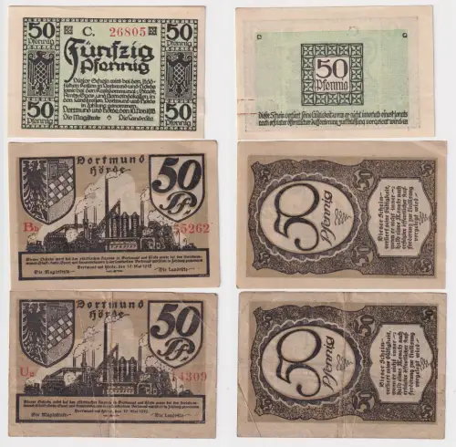 3 Banknoten Notgeld Dortmund und Hörde 1918-1919 (168599)