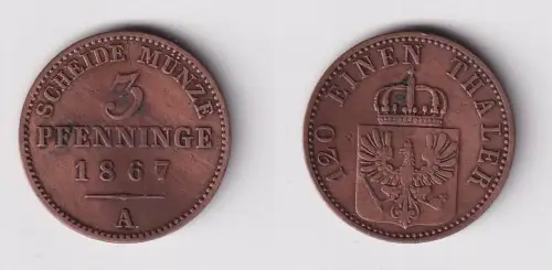 3 Pfennig Kupfer Münze Preussen 1867 A ss (169463)