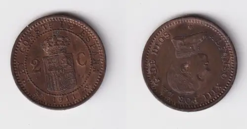 2 Centimos Kupfer Münze Spanien 1911 vz/Stgl. (169418)