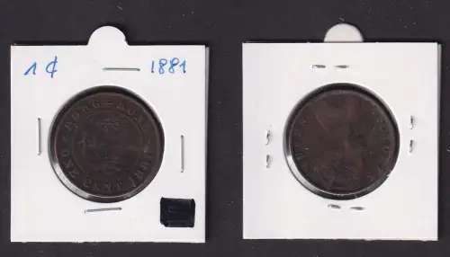 1 Cent Kupfer Münze Hongkong Victoria 1881 s/ss (169628)