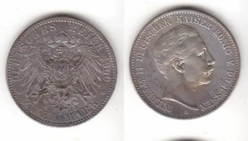 2 Mark Silbermünze Preussen Kaiser Wilhelm II 1900 Jäger 102  (111979)