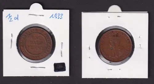 1/2 Penny Kupfer Münze Australien George V. 1933 ss (169534)