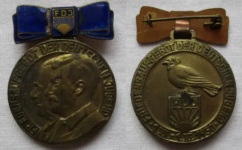 DDR Medaille Friedensaufgebot der Deutschen Jugend FDJ 1950 im Etui (163535)
