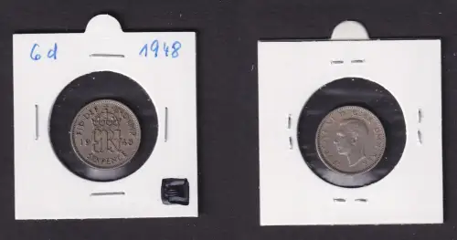 6 Pence Kupfer Nickel Münze Großbritannien  Georg VI. 1948 ss+ (168360)