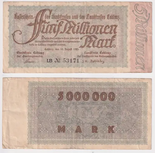 50 Millionen Mark Banknote Inflation Stadtkreis Coblenz 15.8.1923 (169408)