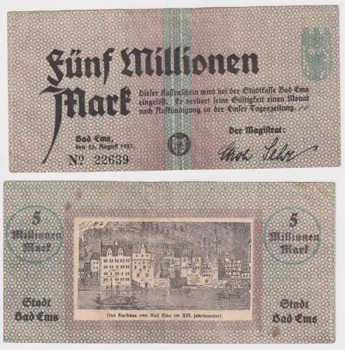 5 Millionen Mark Banknote Inflation Stadt Bad Ems 23.August 1923 (169632)