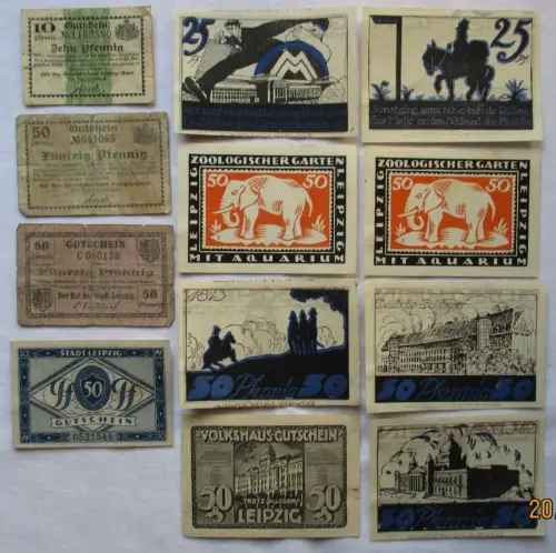 12 Banknoten Notgeld Stadt Leipzig 1918-1921 (125555)