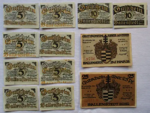 12 Banknoten Notgeld Stadt Ballenstedt 1921 (122028)