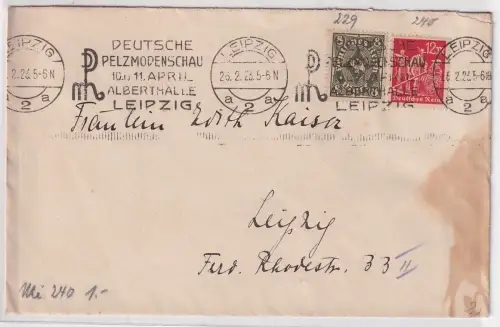 96391 Brief mit Sonderstempel Leipzig Pelzmodenschau Alberthalle 1923