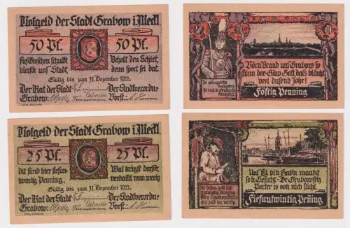 25 und 50 Pfennig Banknoten Notgeld Stadt Grabow 1922 (169444)