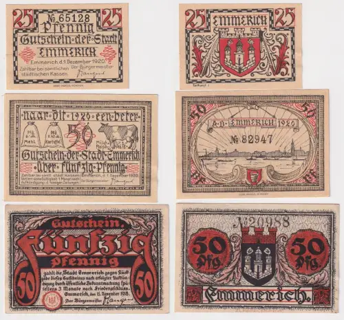 25, 2 x 50 Pfennig Banknoten Notgeld Stadt Emmerich 1918/1920 (169199)