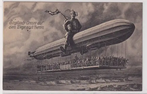 97191 Ak Militär Humor Zeppelin Englands Armee auf dem Weg nach Berlin 1915