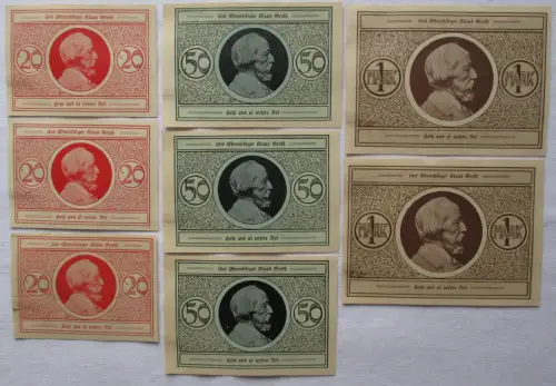 20,50 & 100 Pfennig 8 Banknoten Notgeld Stadt Heide o.D. (1921) (167119)