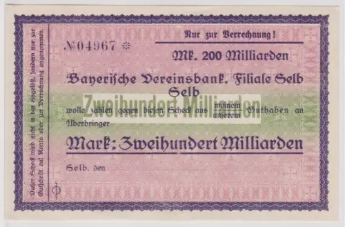 200 Milliarden Mark Banknote Bayerische Vereinsbank Filiale Selb 1923 (159258)