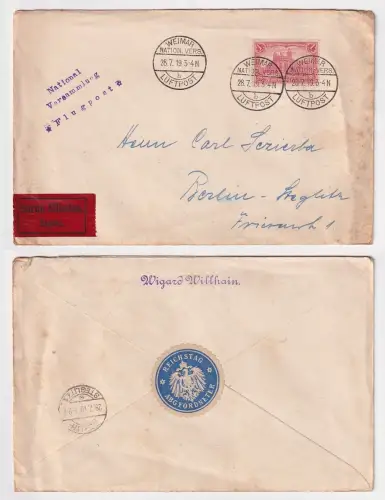 31680 Flugpost Brief Weimar Nationalversammlung Luftpost 28.7.1919 n. Berlin